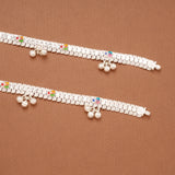 Elegant Multicolour Enamel Flower Silver Anklets