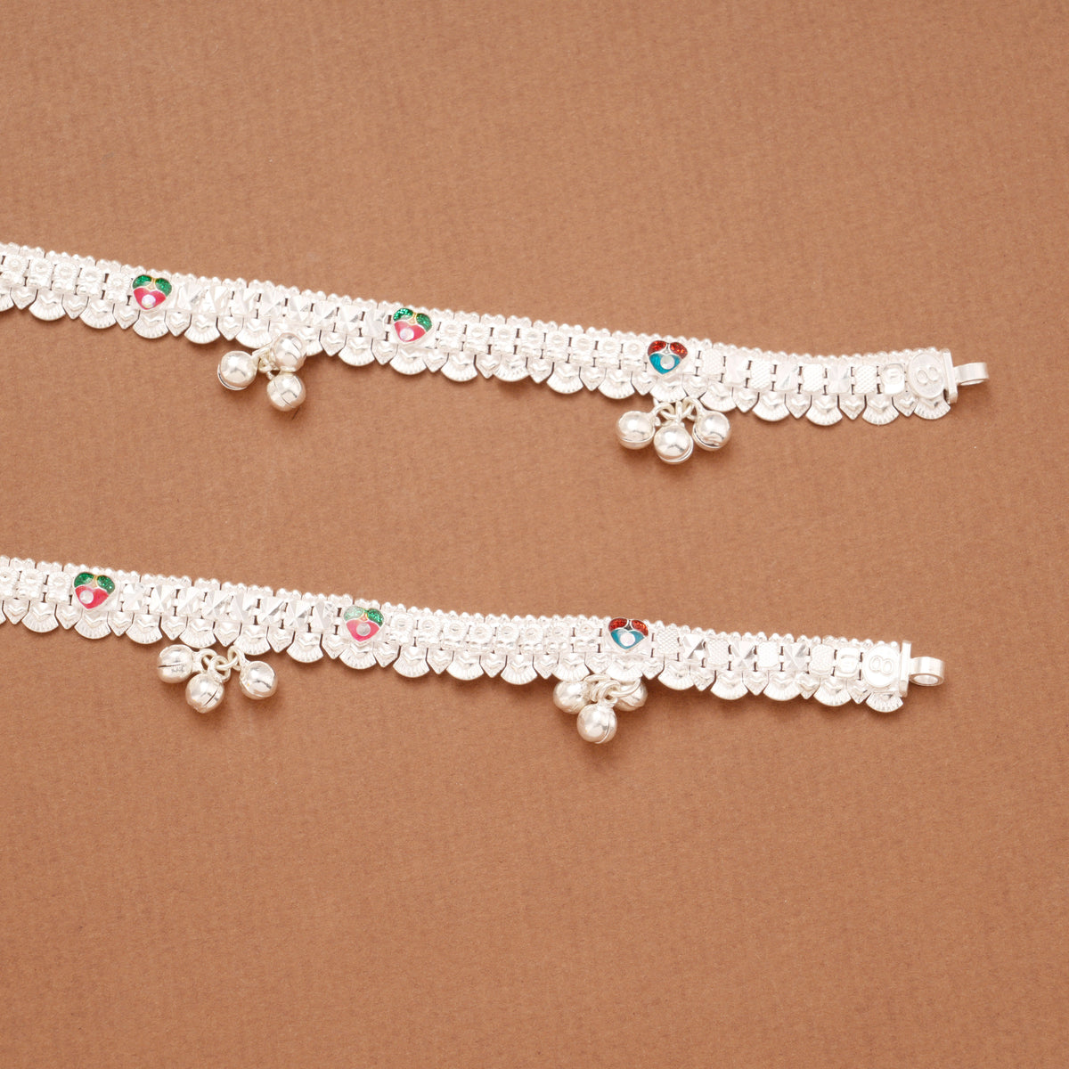 Lovely Colourful Enamel Silver Anklets