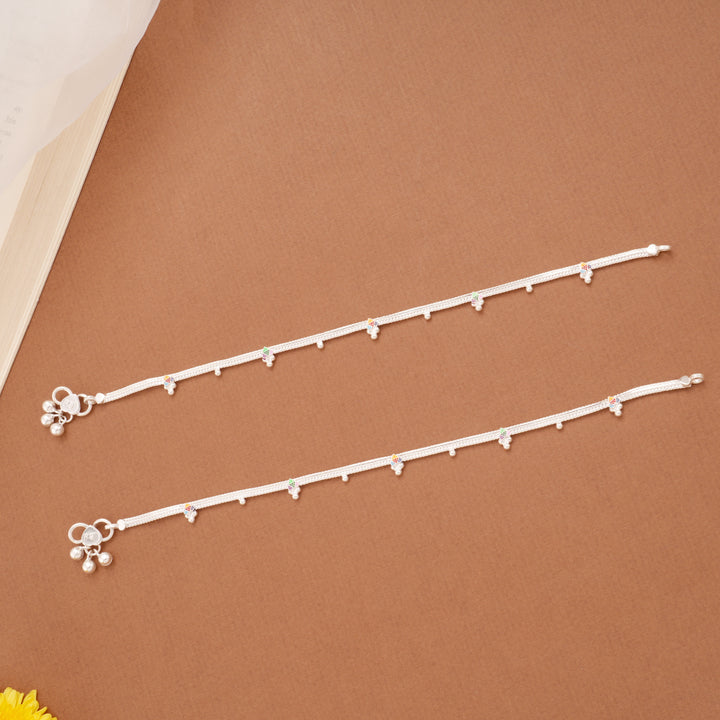 Multicolour Enamel Heart Design Beaded Silver Anklets