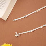 Tri Floral Circle Enamel Design Silver Anklets
