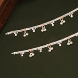 Braided Leaf Design Enamel Silver Anklets