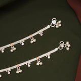 Braided Leaf Design Enamel Silver Anklets