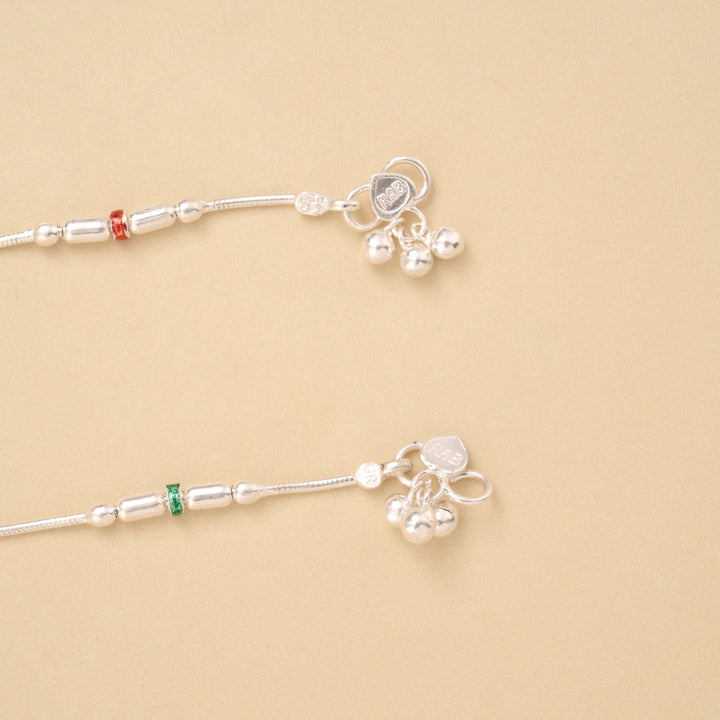 Classic Beaded Enamel Silver Anklet