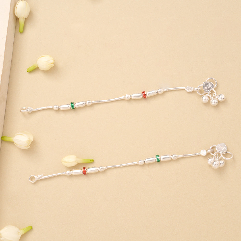 Classic Beaded Enamel Silver Anklet