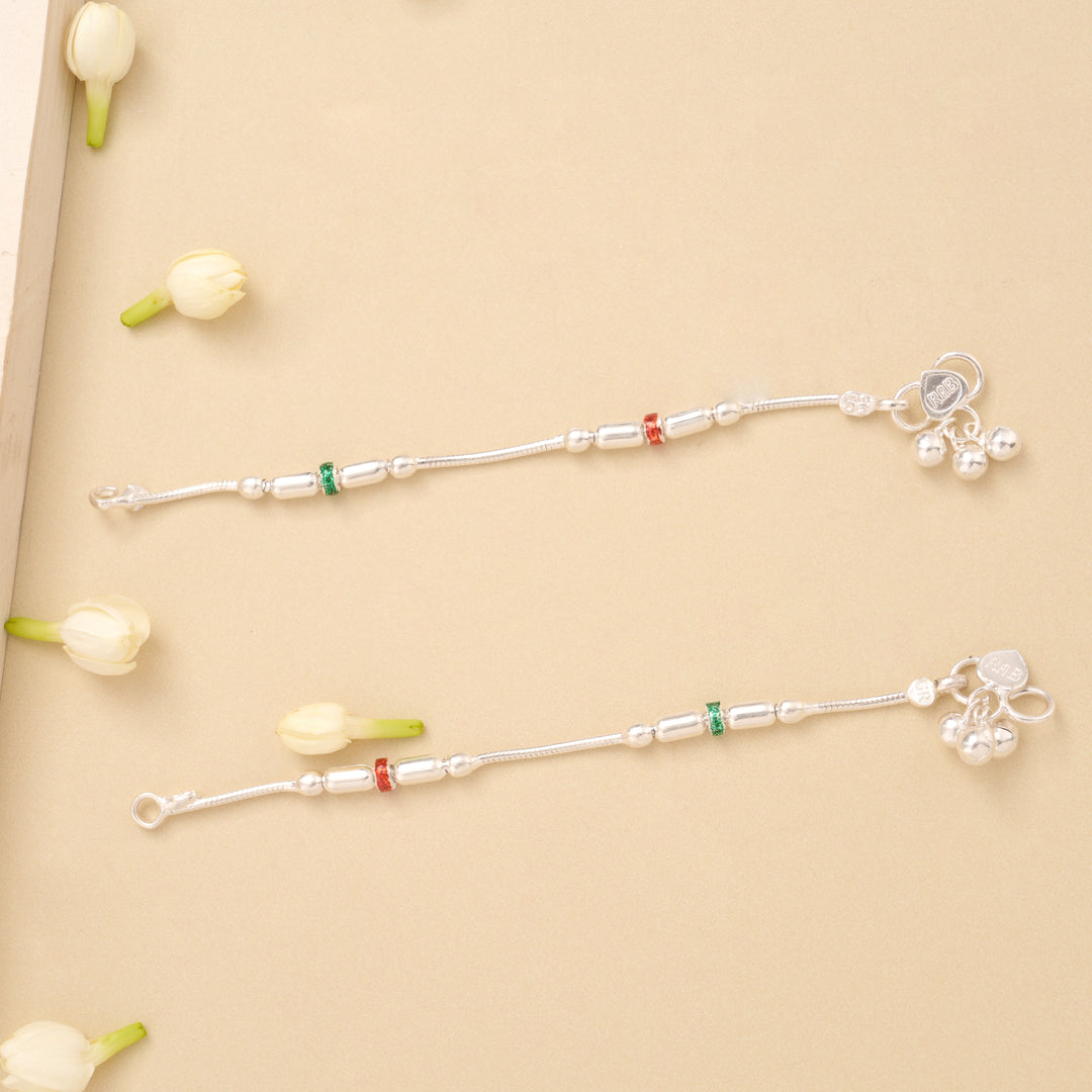 Classic Beaded Enamel Silver Anklet