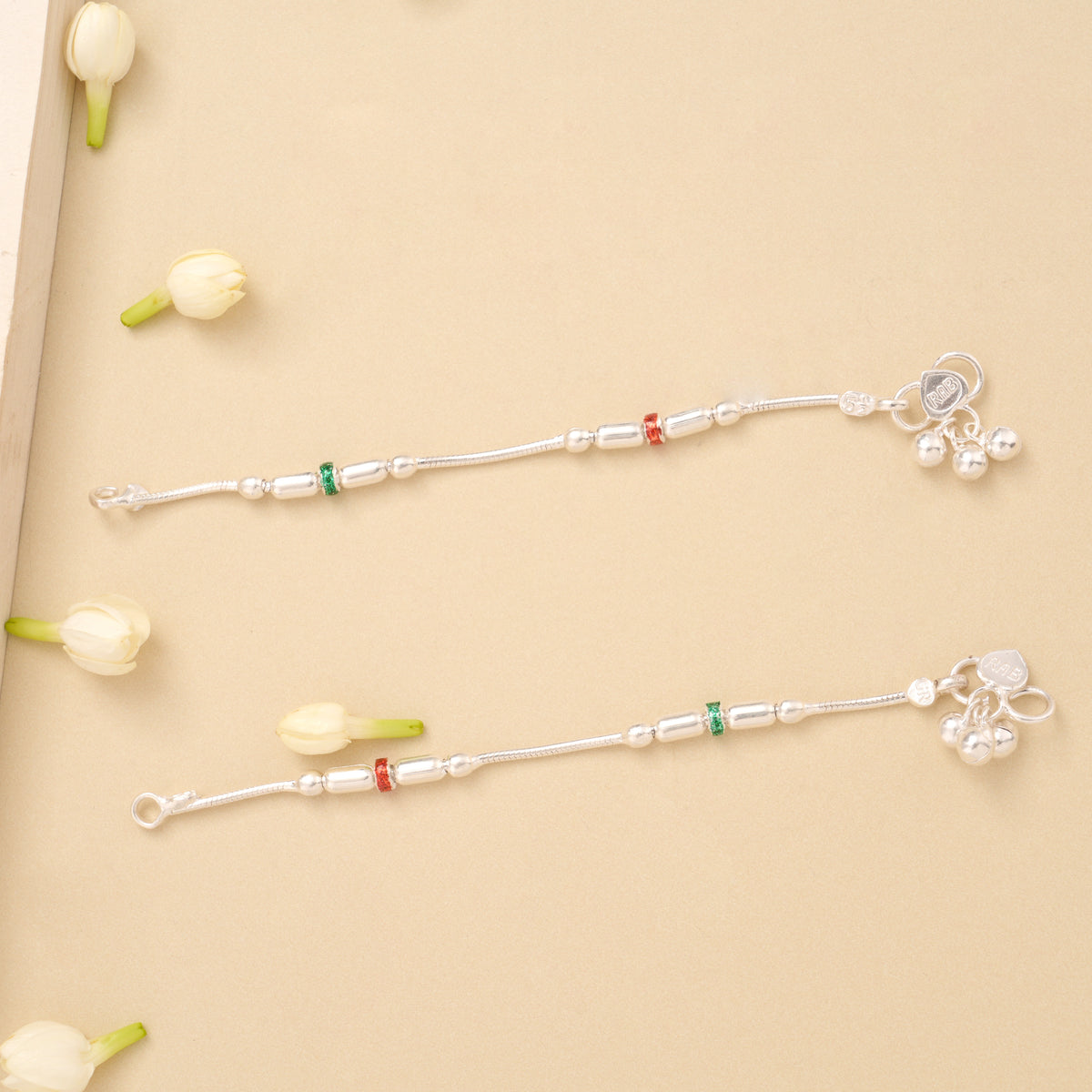 Classic Beaded Enamel Silver Anklet
