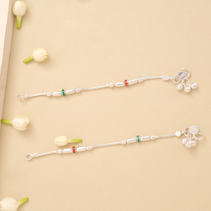 Classic Beaded Enamel Silver Anklet