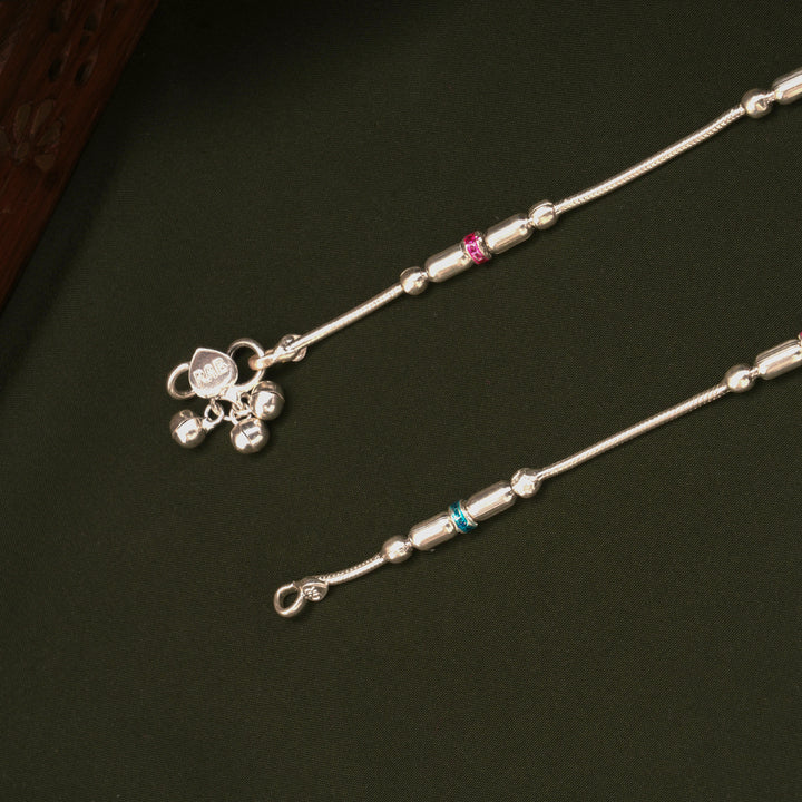 Pink and Blue Enamel Beaded Design Silver Anklets