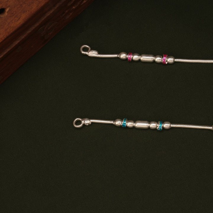 Sleek Pattern Enamel Beaded Design Silver Anklets