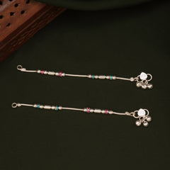 Sleek Pattern Enamel Beaded Design Silver Anklets
