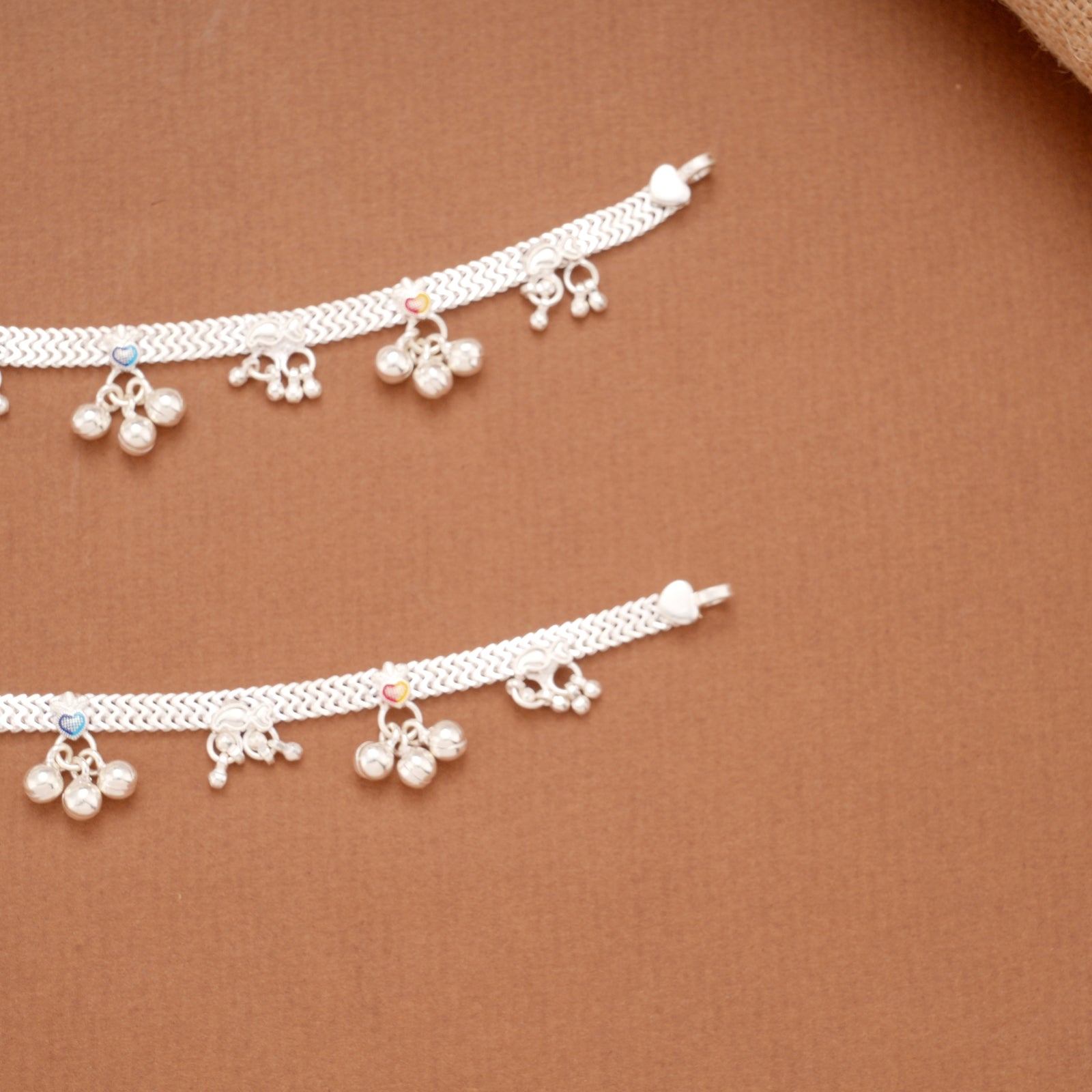 Elegant Heart Enamel Design Silver Anklets
