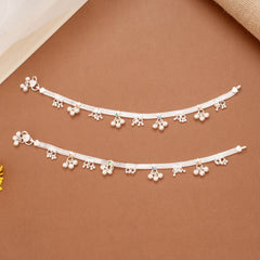 Elegant Heart Enamel Design Silver Anklets