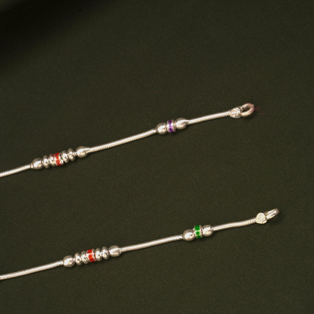 Triple Colour Enamel Design Silver Anklets