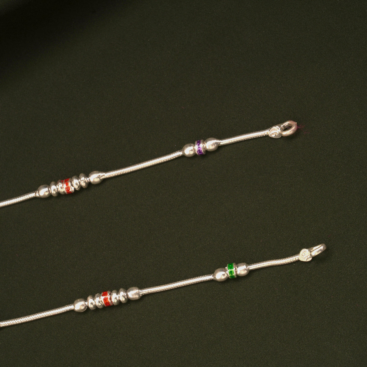 Triple Colour Enamel Design Silver Anklets