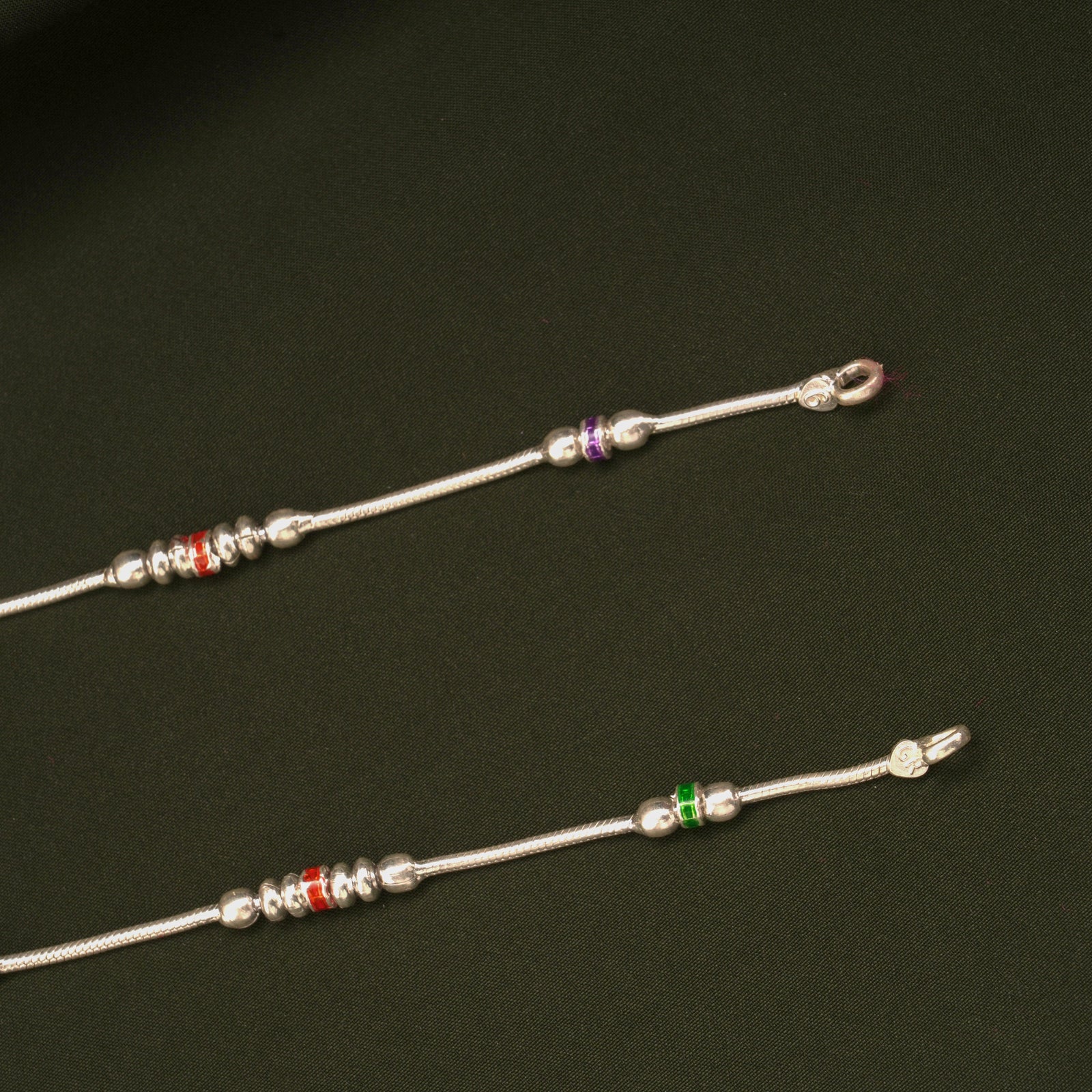 Triple Colour Enamel Design Silver Anklets