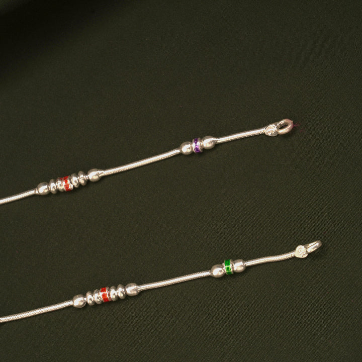 Triple Colour Enamel Design Silver Anklets