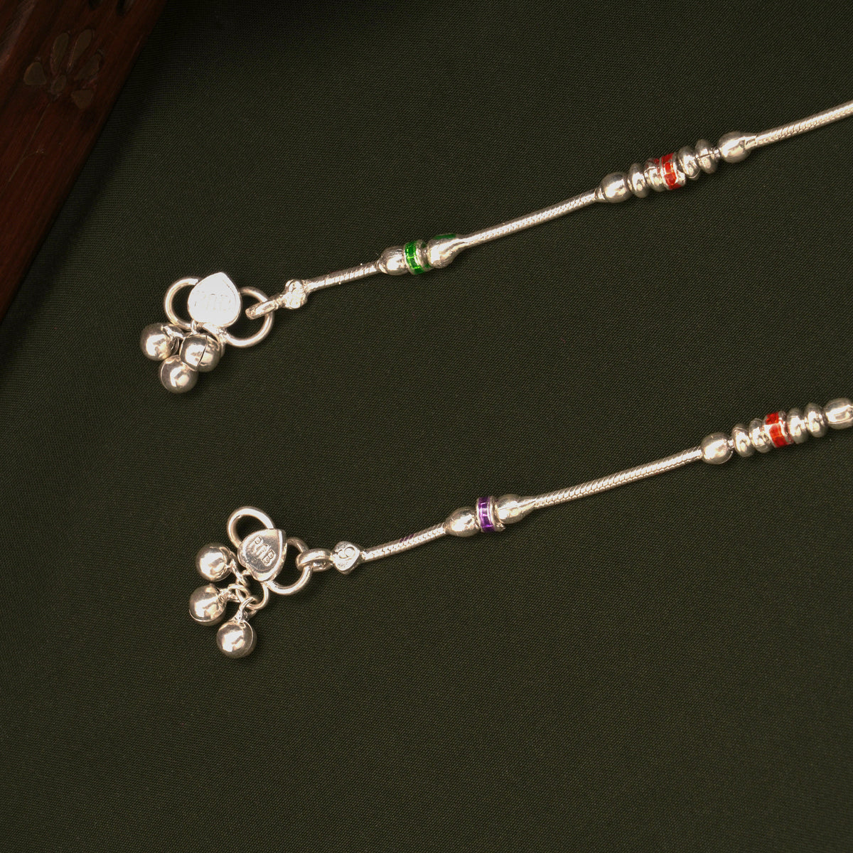 Triple Colour Enamel Design Silver Anklets