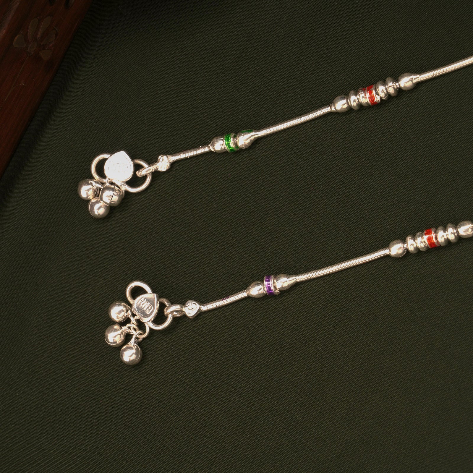 Triple Colour Enamel Design Silver Anklets