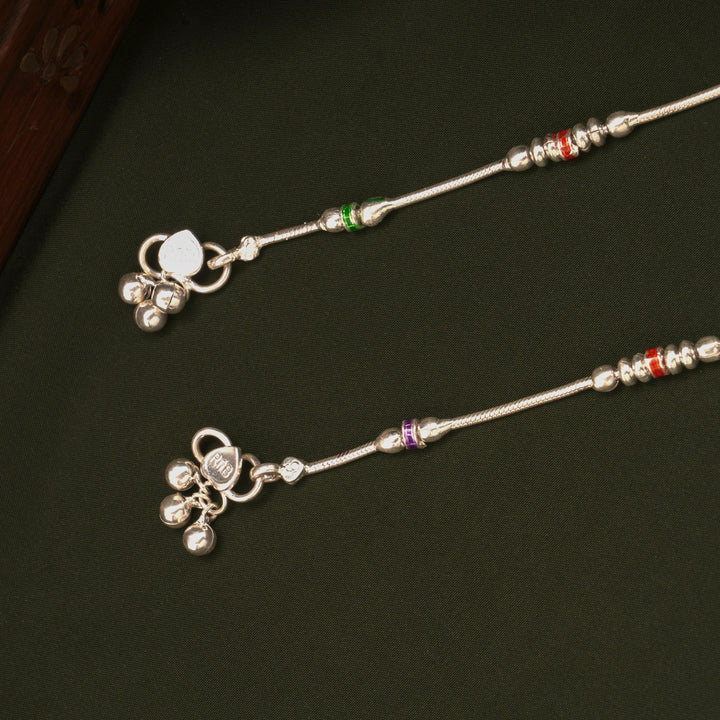 Triple Colour Enamel Design Silver Anklets