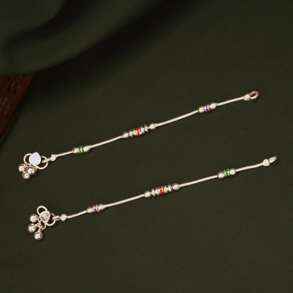 Triple Colour Enamel Design Silver Anklets