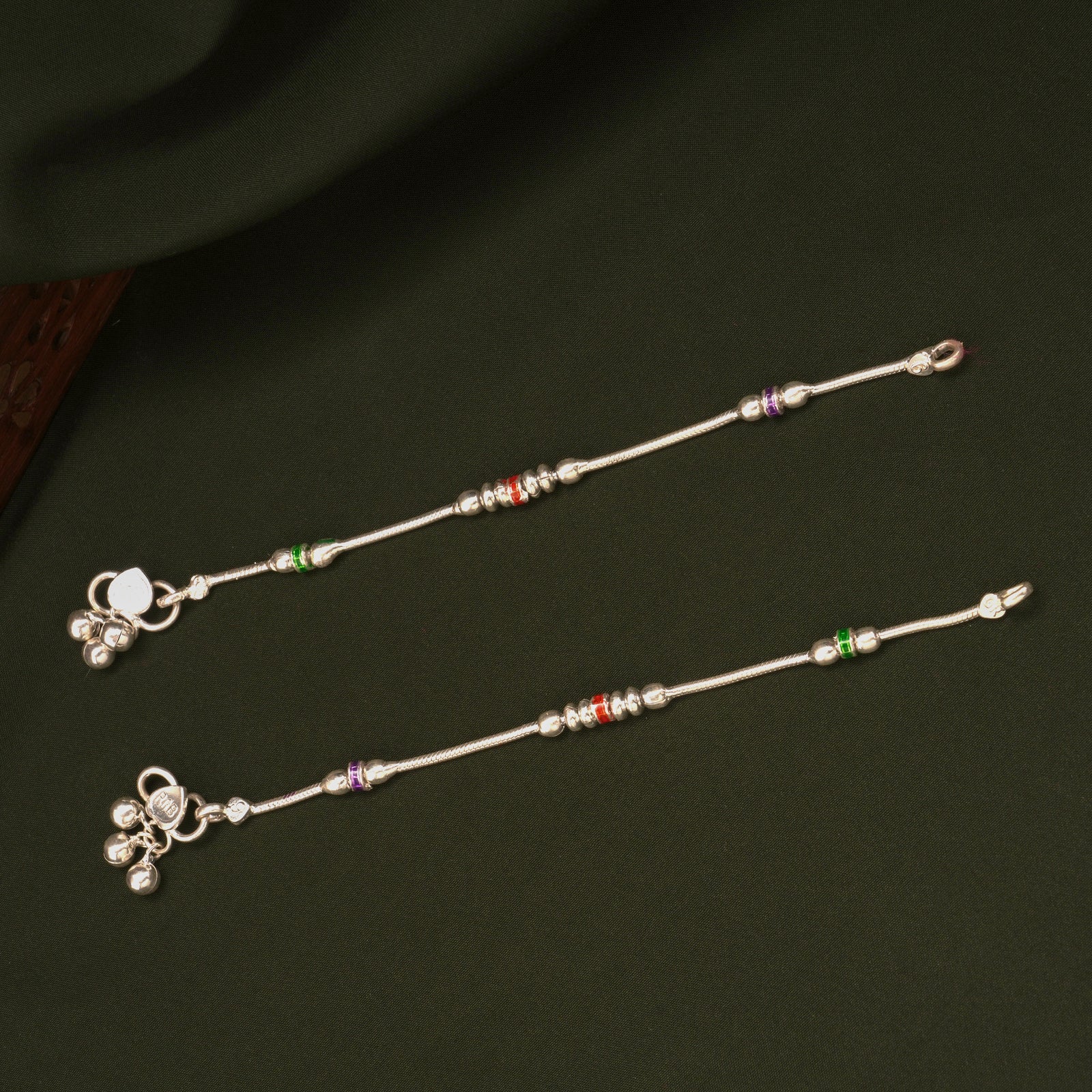 Triple Colour Enamel Design Silver Anklets