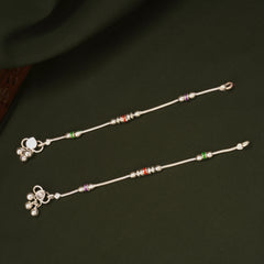 Triple Colour Enamel Design Silver Anklets