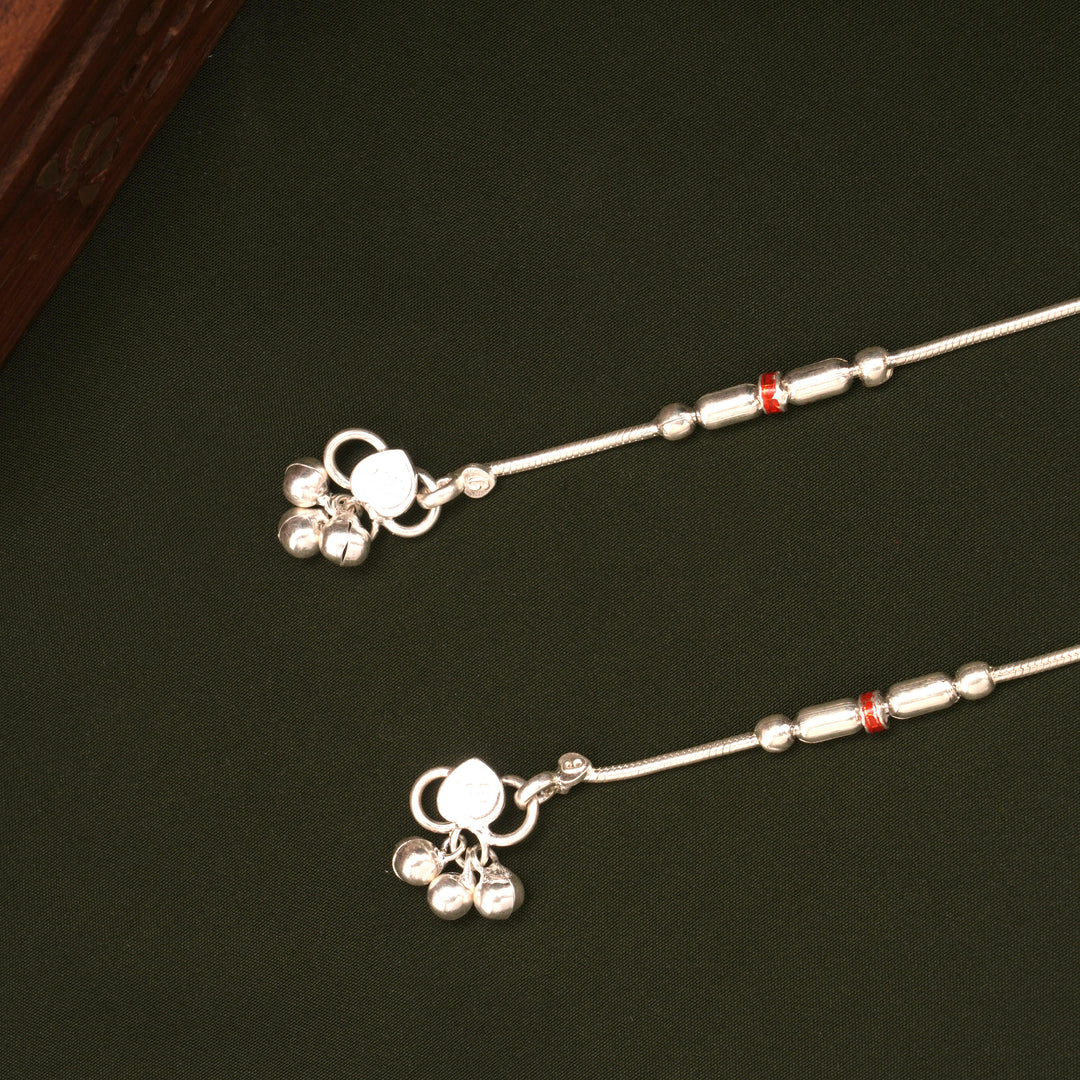 Classic Barrel Shaped Enamel Design Silver Anklets