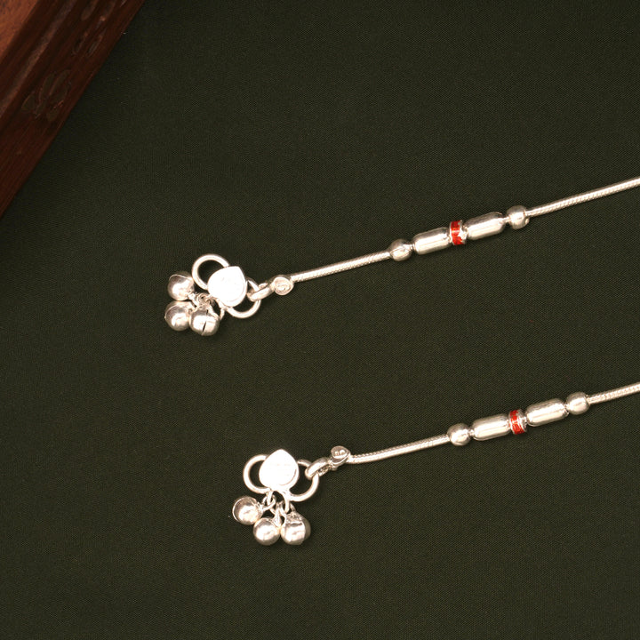 Classic Barrel Shaped Enamel Design Silver Anklets