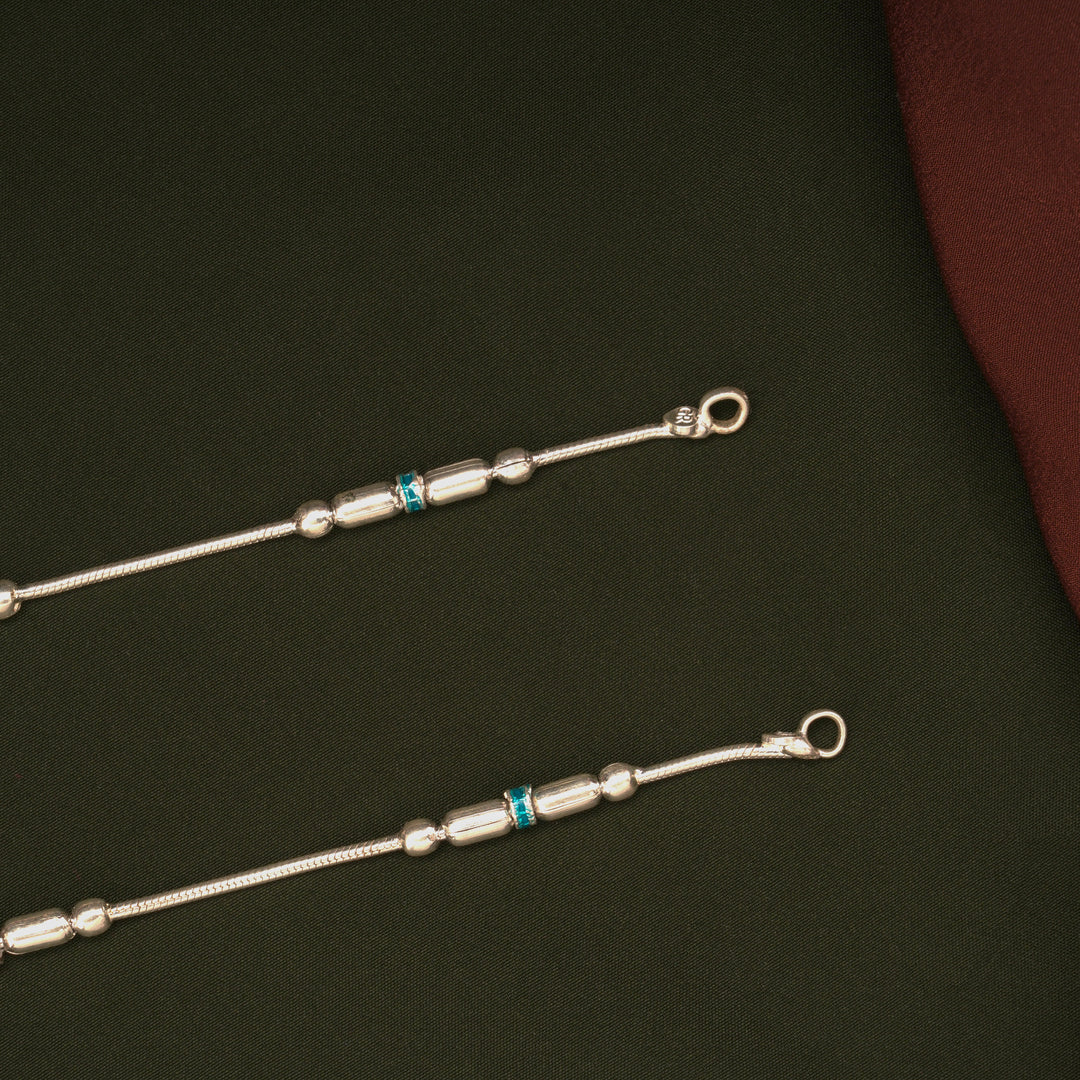 Classic Barrel Shaped Enamel Design Silver Anklets