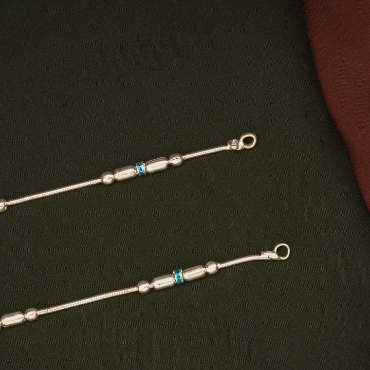 Classic Barrel Shaped Enamel Design Silver Anklets