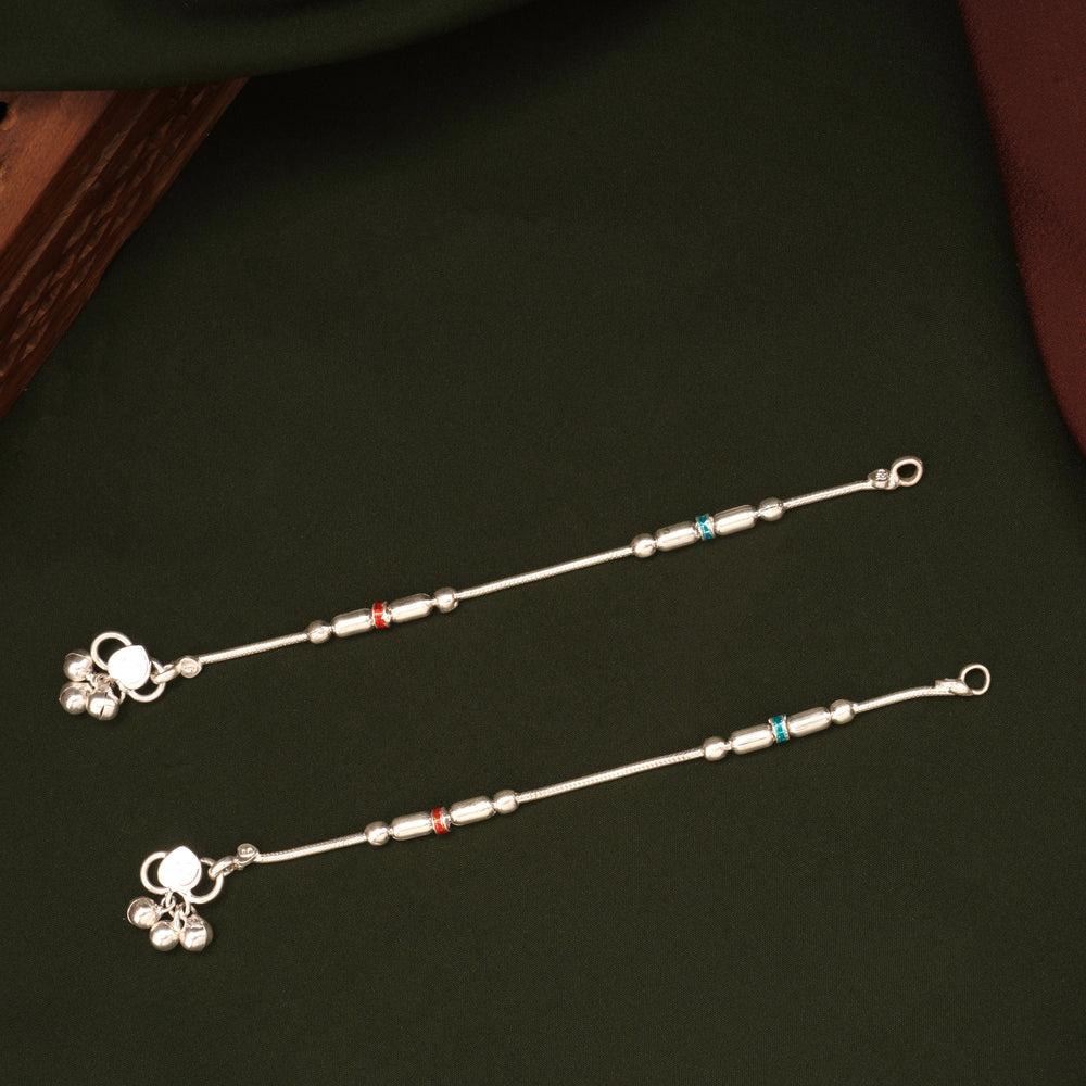 Classic Barrel Shaped Enamel Design Silver Anklets
