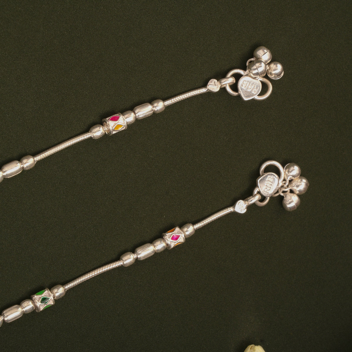 Multicolour Box Design Fancy Silver Anklets