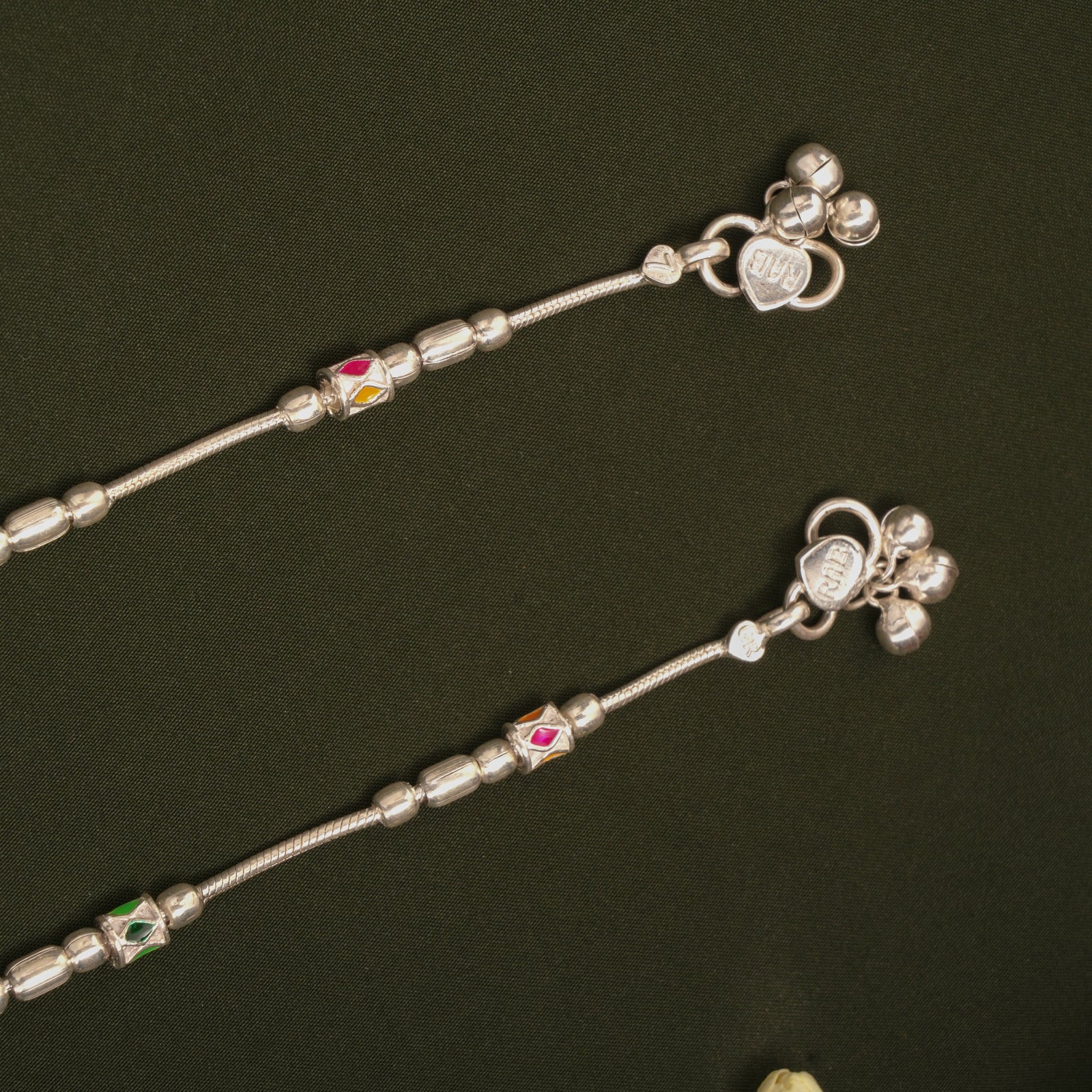 Multicolour Box Design Fancy Silver Anklets