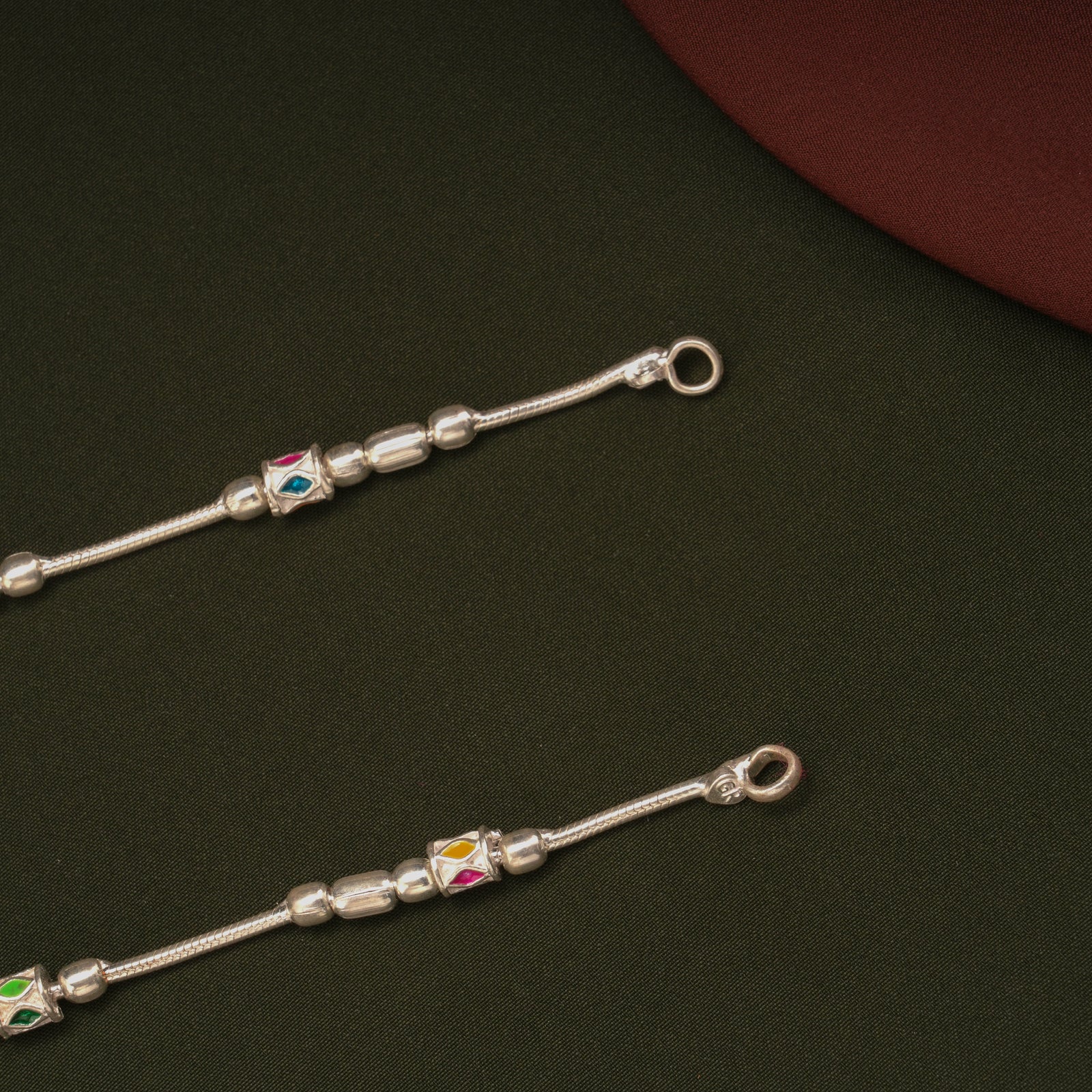 Multicolour Box Design Fancy Silver Anklets