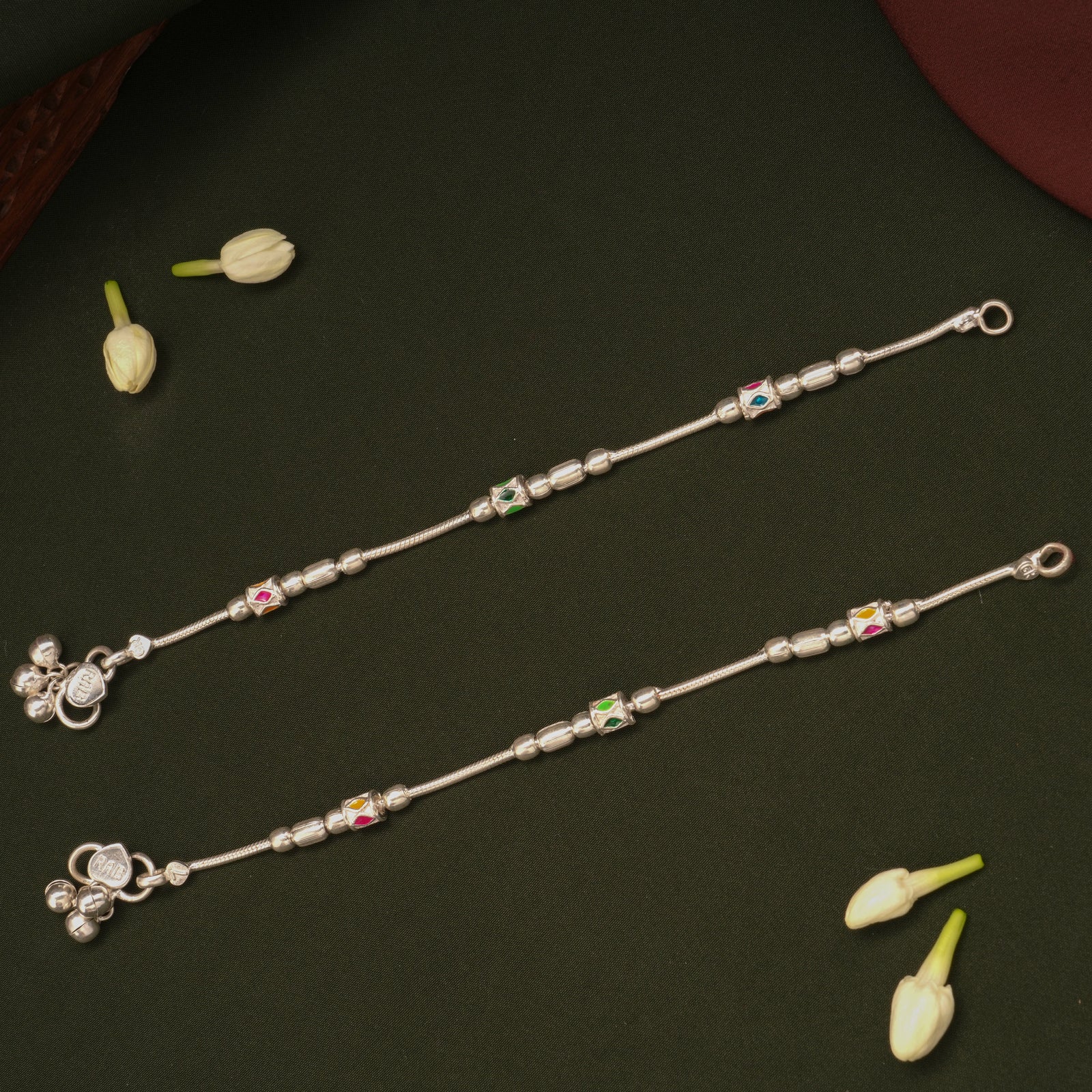 Multicolour Box Design Fancy Silver Anklets