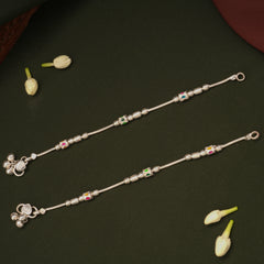 Multicolour Box Design Fancy Silver Anklets