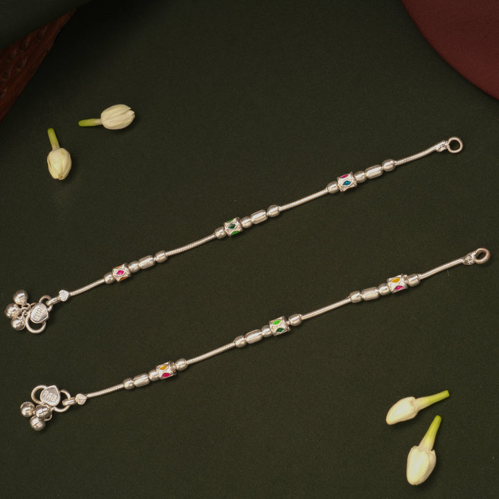Multicolour Box Design Fancy Silver Anklets