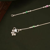Traditional Pink and Green Enamel Silver Anklets