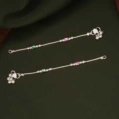 Traditional Pink and Green Enamel Silver Anklets