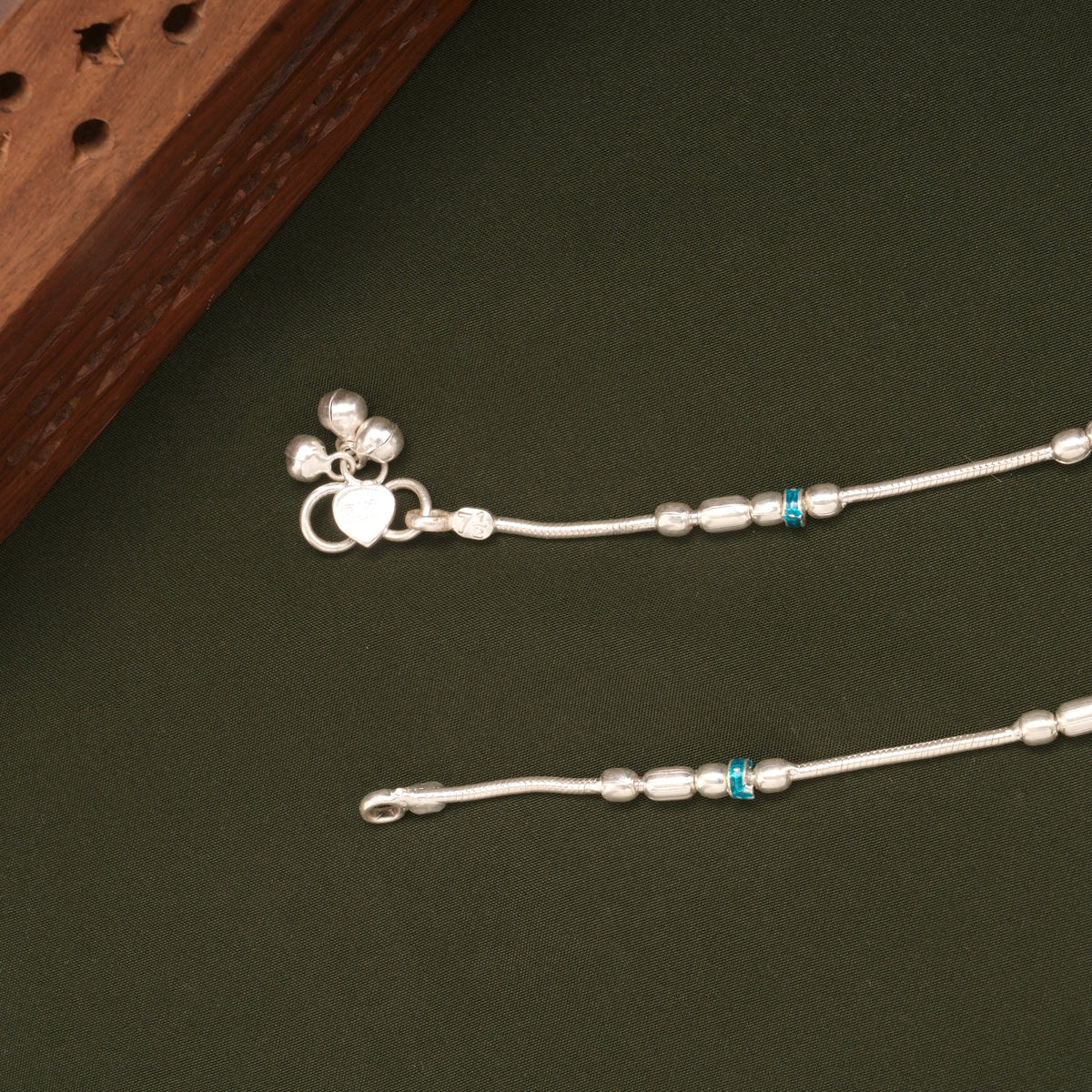 Minimal Beaded Enamel Design Silver Anklets