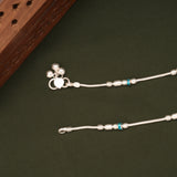 Minimal Beaded Enamel Design Silver Anklets