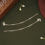 Minimal Beaded Enamel Design Silver Anklets