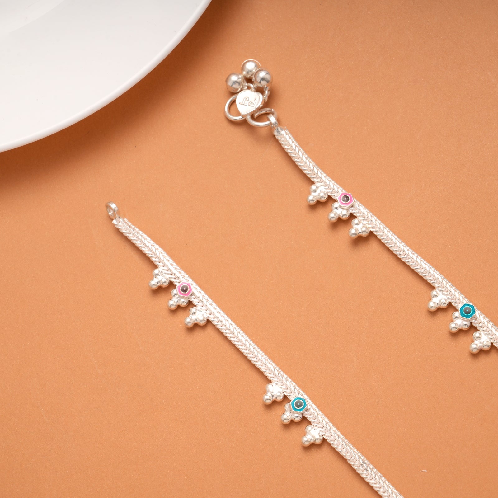 Tri Beads Drops Silver Anklet