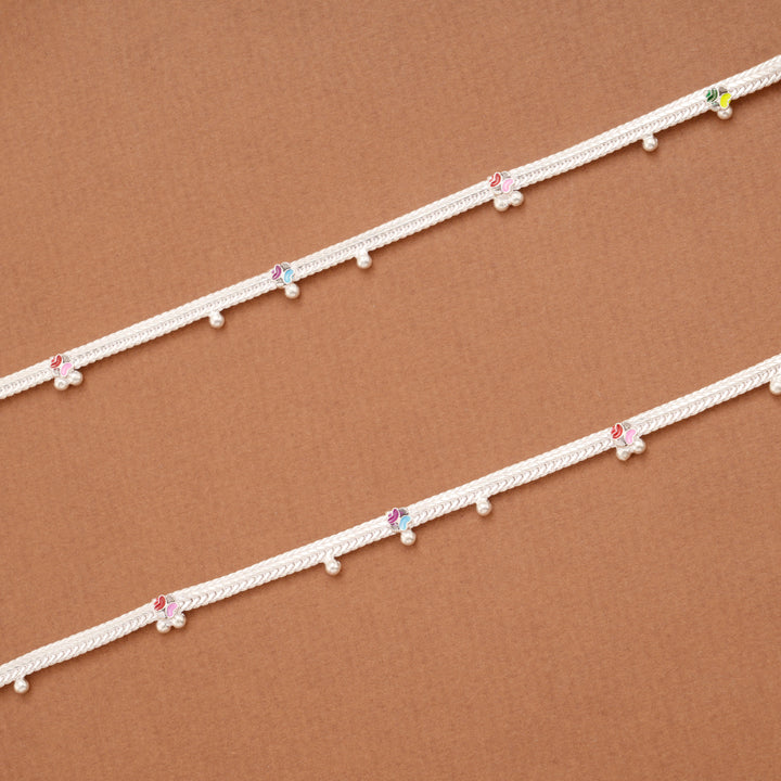 Cute Little Floral Enamel Design Silver Anklets