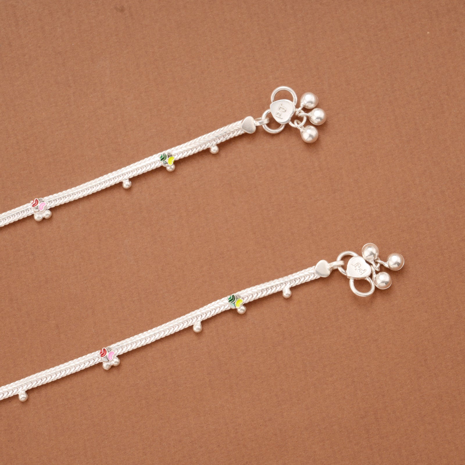Cute Little Floral Enamel Design Silver Anklets