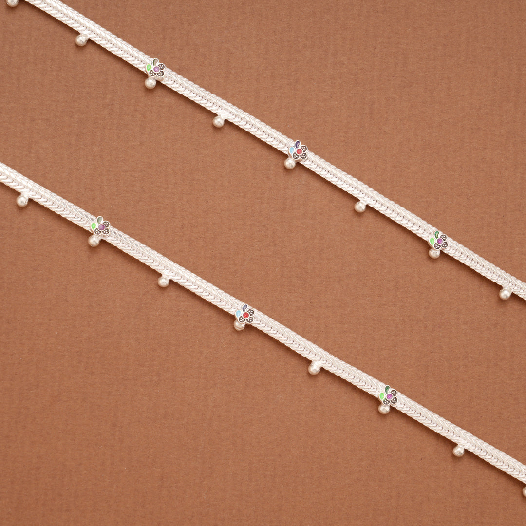 Trendy Colourful Floral Enamel Silver Anklets