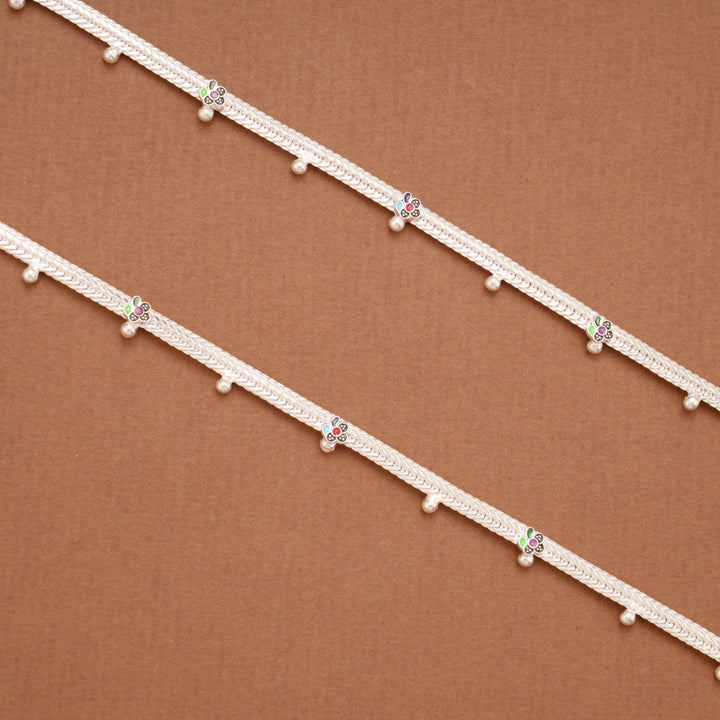 Trendy Colourful Floral Enamel Silver Anklets