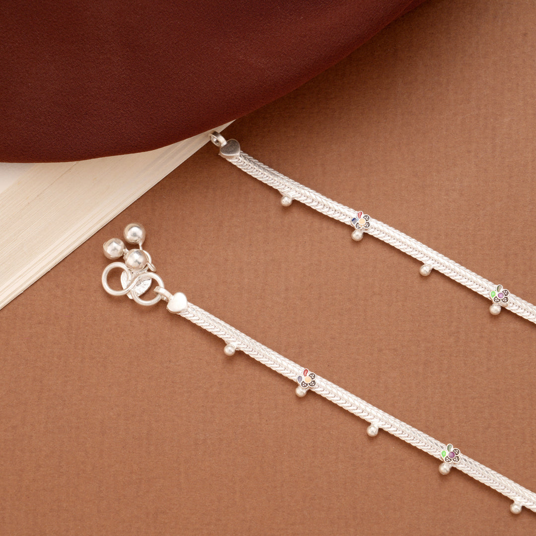 Trendy Colourful Floral Enamel Silver Anklets