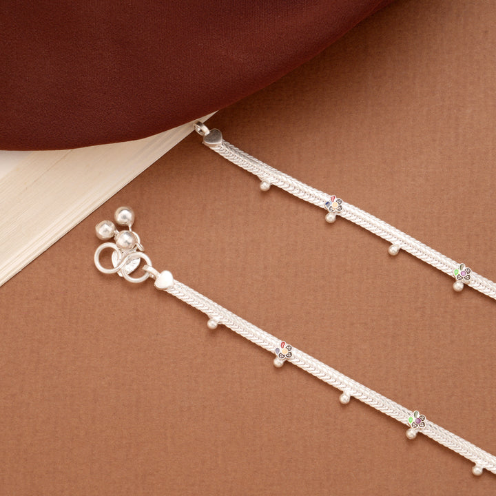 Trendy Colourful Floral Enamel Silver Anklets