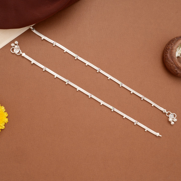 Trendy Colourful Floral Enamel Silver Anklets